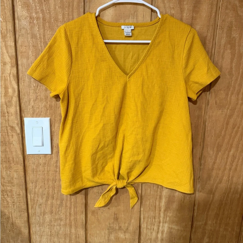 J. Crew Yellow V-Neck Tie-Front Tee